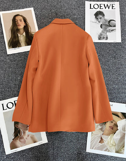 Green Metal Buckle Korean Style 2024 Spring and Autumn New Milk White Suit Jacket Women's Casual All-match High-end Suit