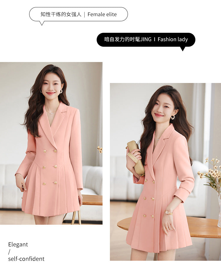 French Hepburn Style Small Black Dress High Sense High Cold Royal Sister Fried Street Small Fragrance Style Pleated Professional Suit dress Summer