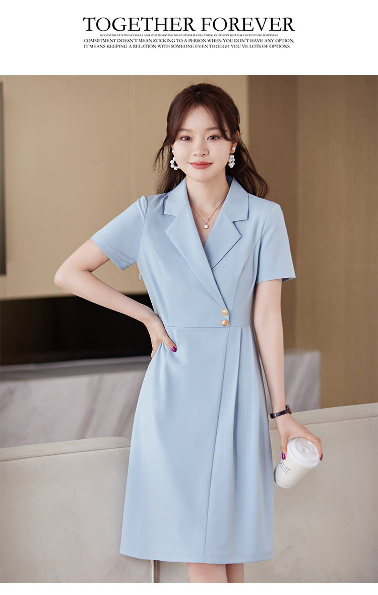 [Elegant Long Skirt] V-neck Short-sleeved dress High-end Work Clothes Mid-length Skirt Spring and Summer Business Wear Uniform