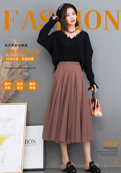 Mesh Skirt Long Skirt Mid-length A- line Skirt Summer Square Dance Skirt 720 Degree Large Swing Skirt in stock Hair
