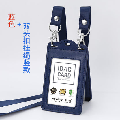 Real work permit leather case unit work permit with lanyard four-card work card badge hanging neck staff card bus access control