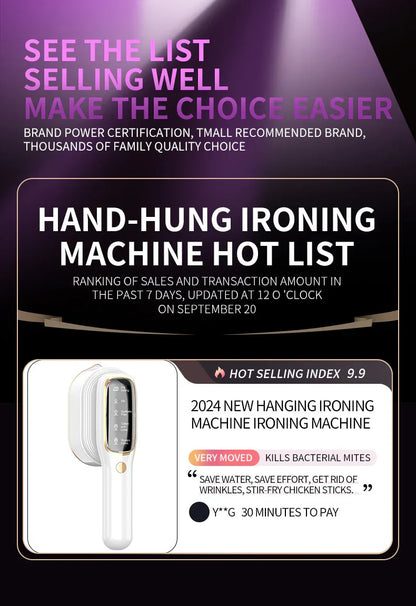 New LED Digital Display Smart Steam Iron Portable Folding Handheld Hanging Ironing Machine 1000W Home Ironing Machine