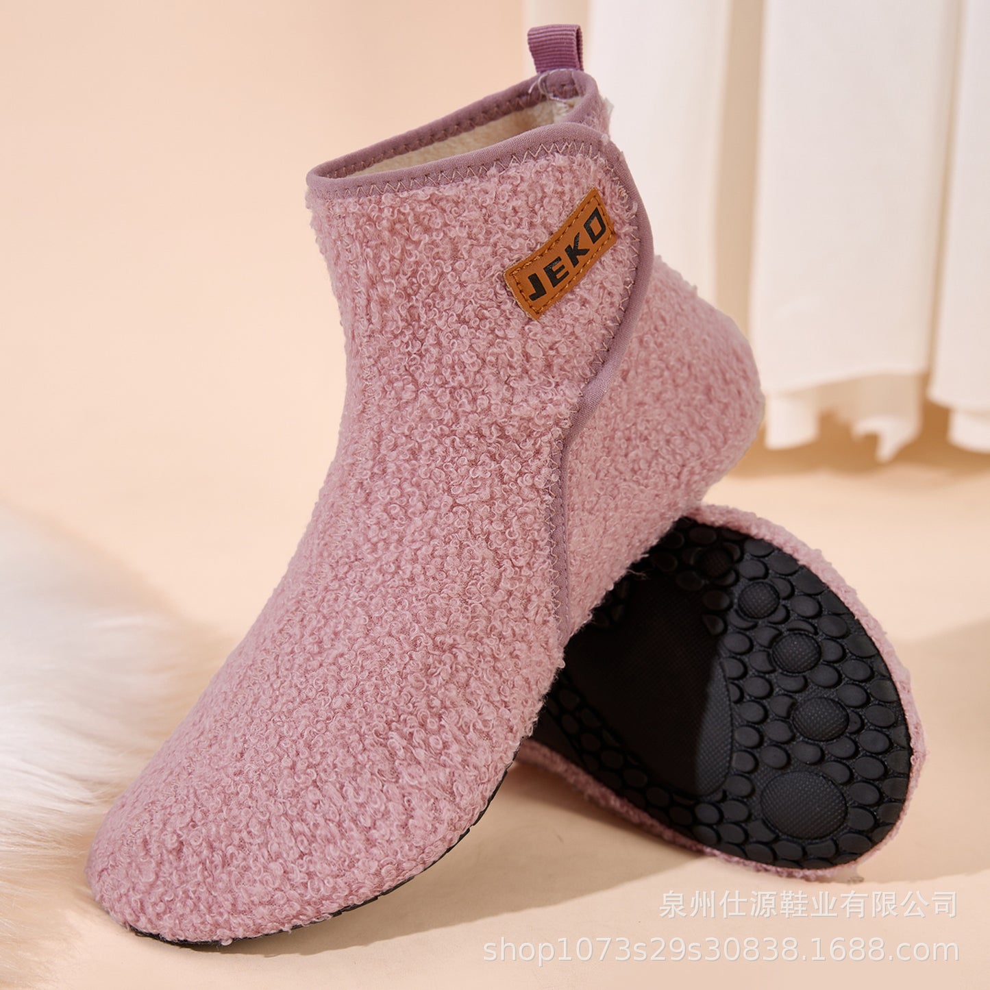 Cross-Border Large Size Shein Winter New Women's Velcro Home Indoor Non-Slip Warm Long Plush Snow Boots