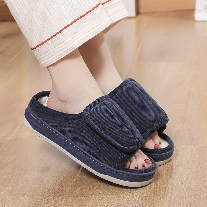 Factory direct wholesale Velcro loose feet wide fat swollen adjust middle-aged men's and women's cloth shoes linen slippers foreign trade