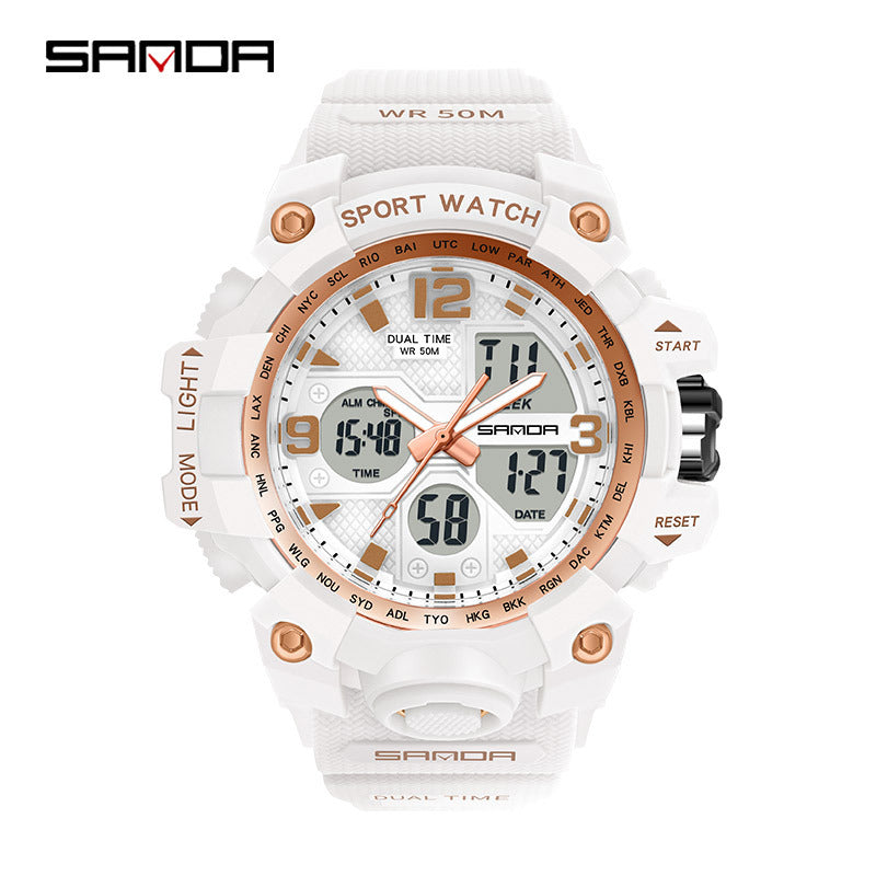 Sanda Hot-Selling Watch Korean Version Student Party Multi-Functional Waterproof Alarm Clock Electronic Watch Cool Dual Display Luminous Sports Watch by PDG ibma