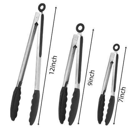 Silicone Clips for Kitchen Non-Stick Pans, Anti-Scalding and High Temperature Resistance, Household Barbecue and Steak Special Set, Stainless Steel Food Clips