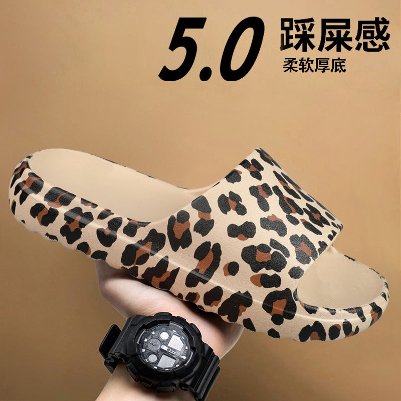 Foreign Trade Wholesale Leopard Print Slippers for Outer Wear Korean Style Printed Slippers for Couples Outdoor Sandals Women's Thick-Soled Bathroom Slippers