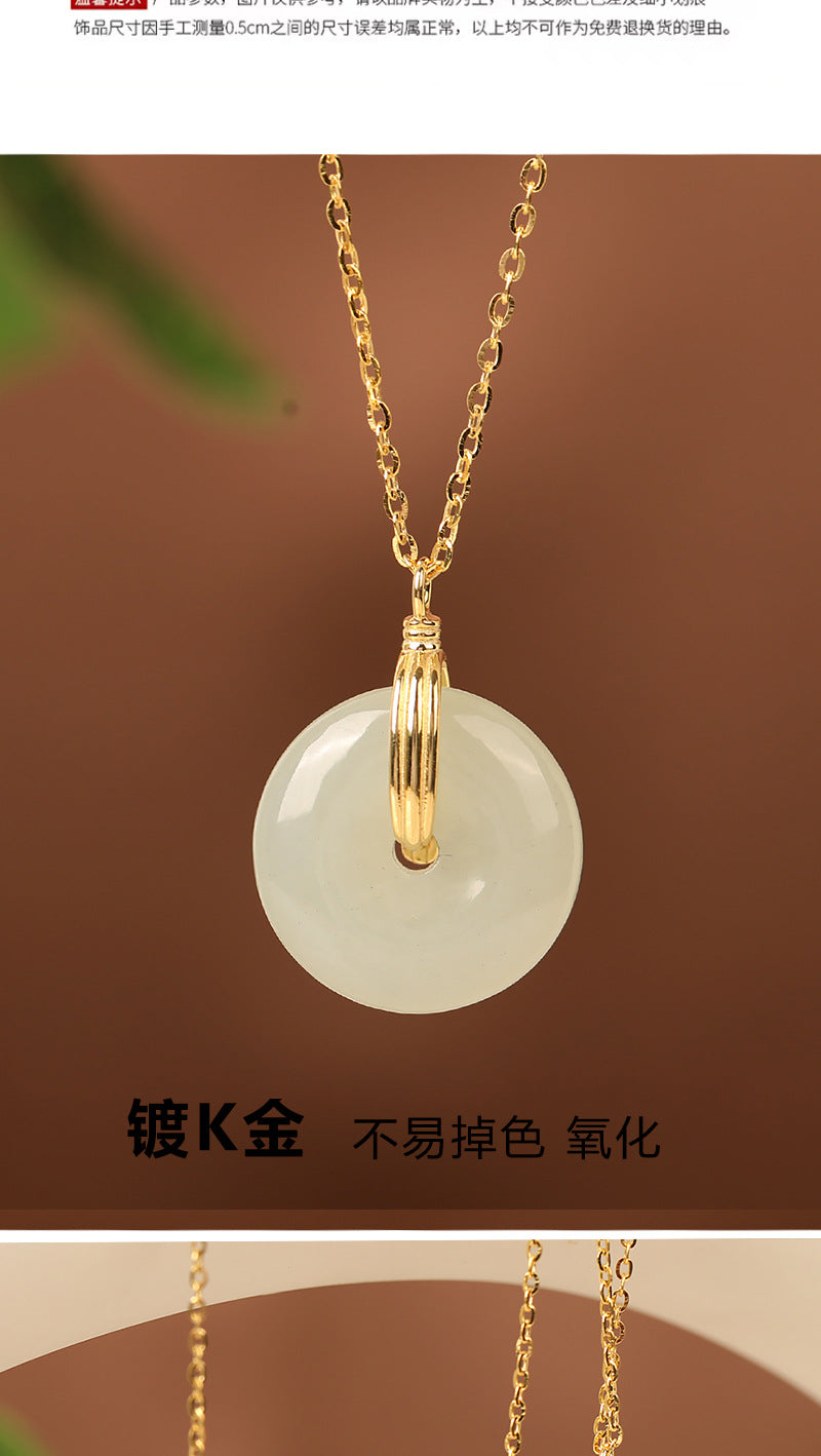S925 Sterling Silver Clavicle Necklace Women's New Chinoiserie Natural Hetian Jade Safety Buckle Pendant Retro Accessible Luxury Simple Accessories