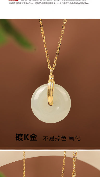 S925 Sterling Silver Clavicle Necklace Women's New Chinoiserie Natural Hetian Jade Safety Buckle Pendant Retro Accessible Luxury Simple Accessories