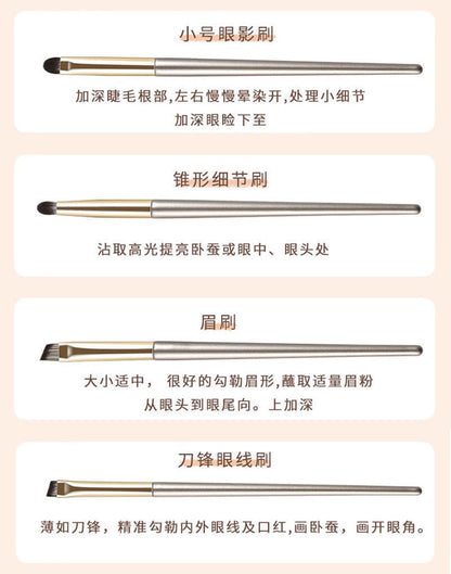 New Makeup Brush Set of 15 Gold-Plated Brushes, Complete Set of Soft-Bristled Eye Shadow Brushes, Ready for Makeup Application