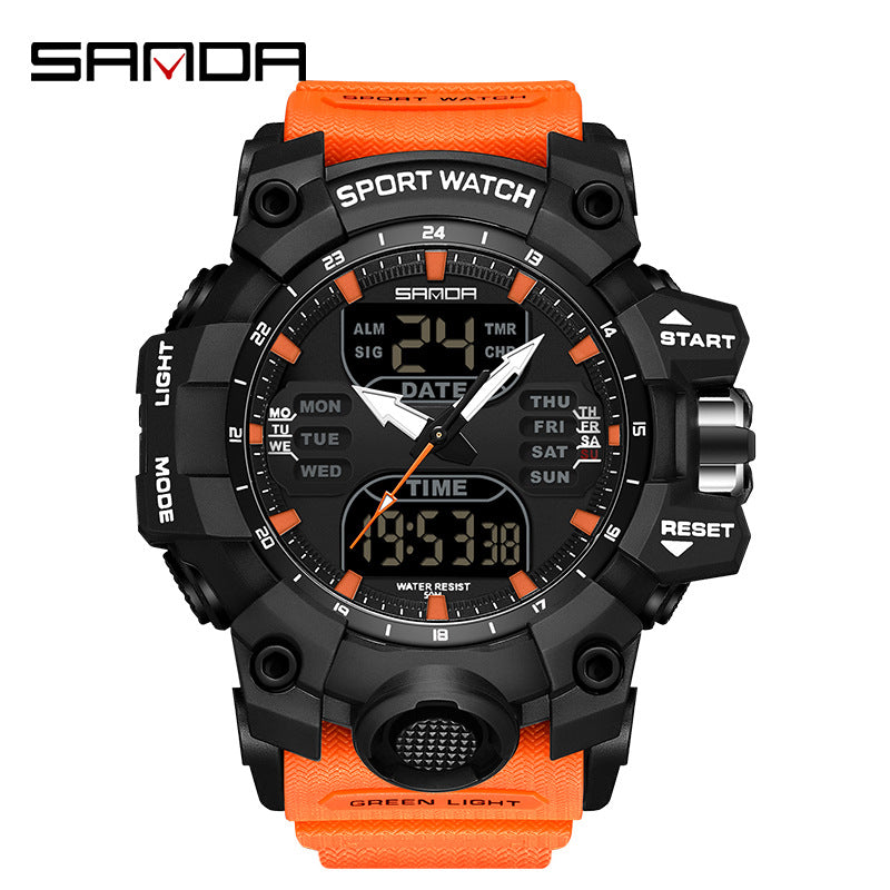 Sanda Hot-Selling Watch Korean Version Student Party Multi-Functional Waterproof Alarm Clock Electronic Watch Cool Dual Display Luminous Sports Watch by PDG ibma