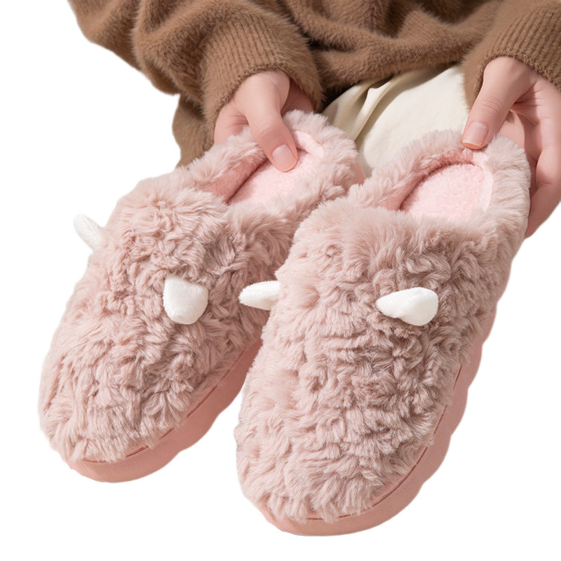 Winter Cotton Slippers Cute Women's Ears Men's Couple Home Indoor Warm Confinement Shoes Non-Slip Plush Plush Slippers