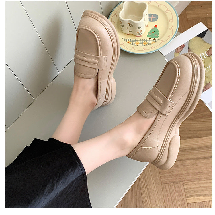Thick-Soled Loafers British Style Slip-On White Shoes for Women 2025 New Versatile Toe-Toe Shoes Cross-Border Foreign Trade Women's Shoes