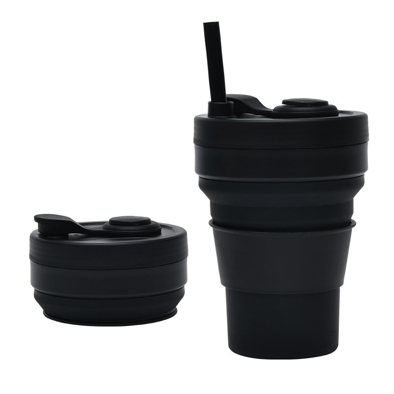 Cross-border folding cup outdoor travel convenient straw folding cup Silicone Collapsible Cup