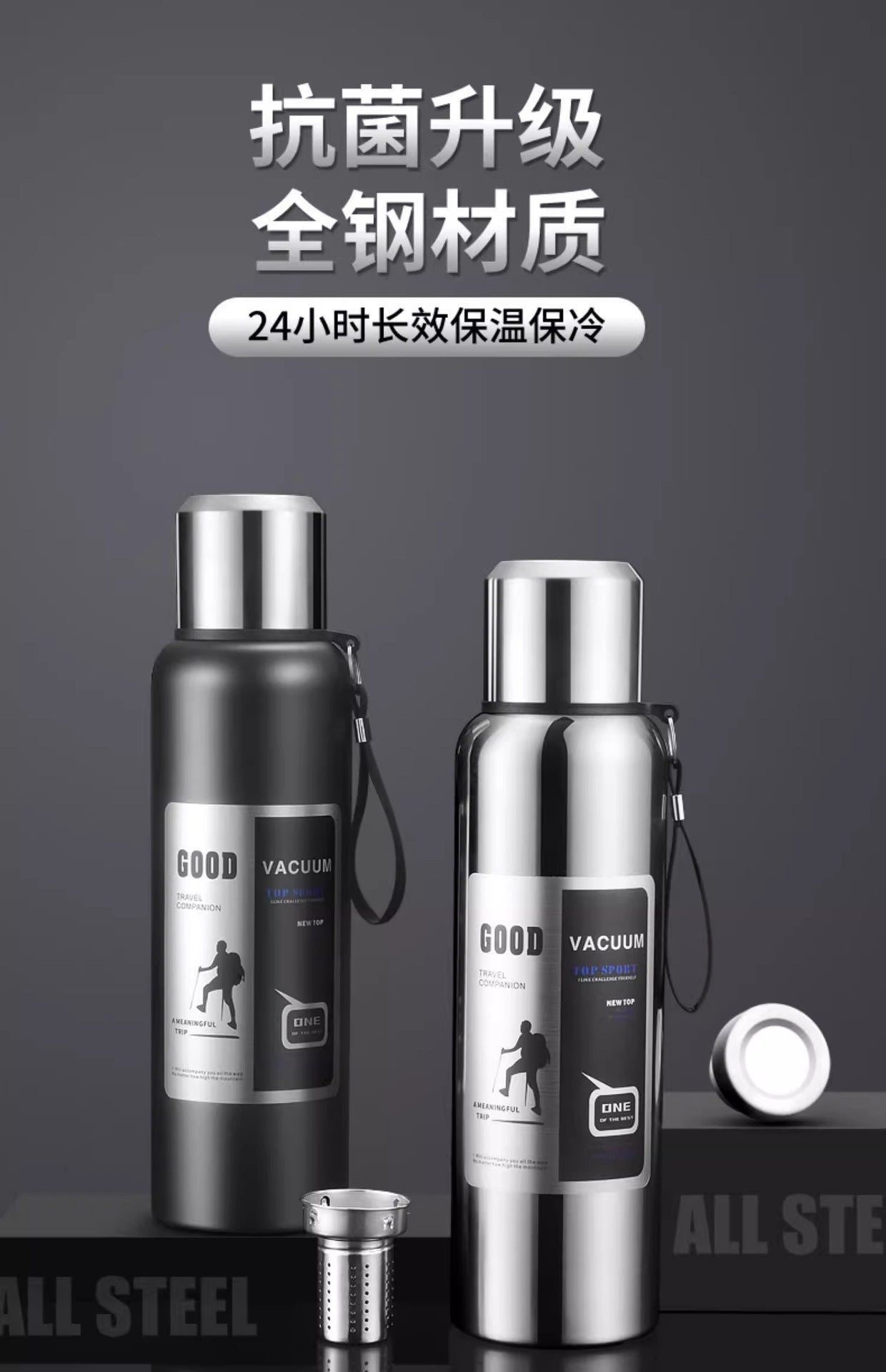 Large Capacity 316 Stainless Steel All-Steel Pot Men's Outdoor Travel Mountaineering Portable Thermos Cup Wholesale Cross-Border