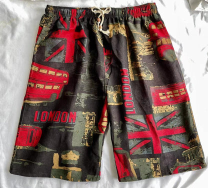 Summer new cotton and linen printed five-point men's beach pants casual sports loose plus size shorts men's thin fashion