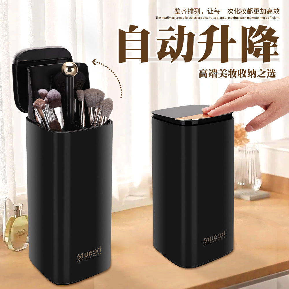 Platinum Automatic Adjustable Makeup Brush Storage Box Dressing Table Four-Compartment Plastic Storage Tube Large-Capacity Stationery Brush Barrel