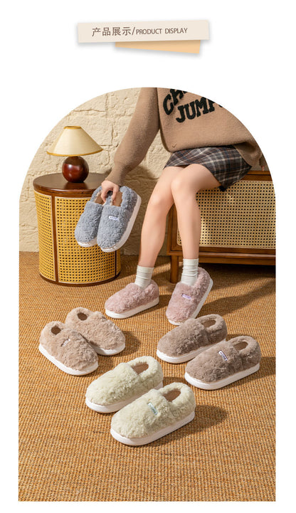 Women's Winter Indoor Warm Non-Slip Thick-Soled Cotton Slippers with Heel Cover, Maternity Cotton Shoes, Plush Outdoor Cotton Shoes for Men