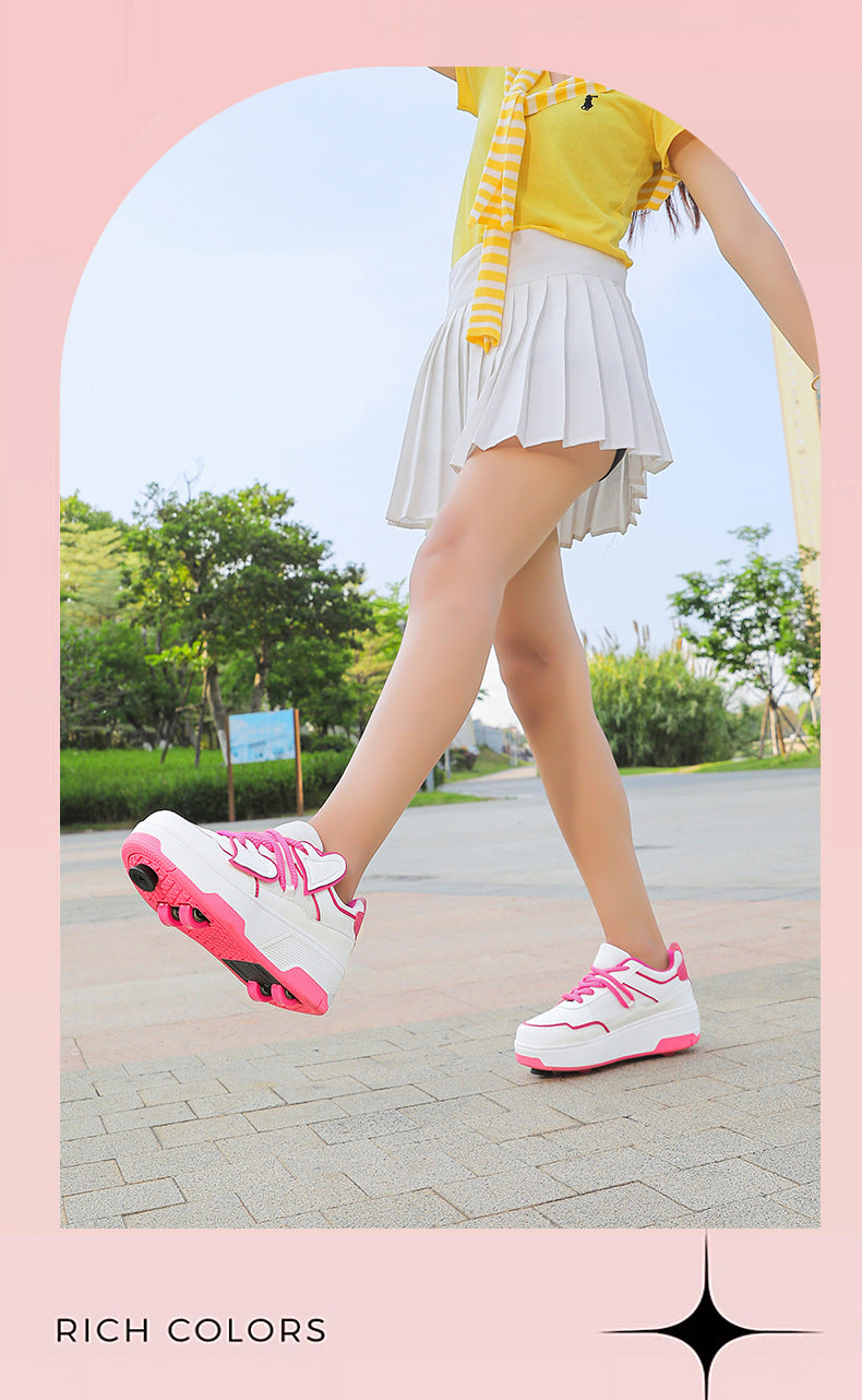 Teenagers Roller Skating Shoes for Girls and Students with Brake Button Pulley Sports Shoes That Can Walk and Glide