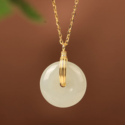 S925 Sterling Silver Clavicle Necklace Women's New Chinoiserie Natural Hetian Jade Safety Buckle Pendant Retro Accessible Luxury Simple Accessories