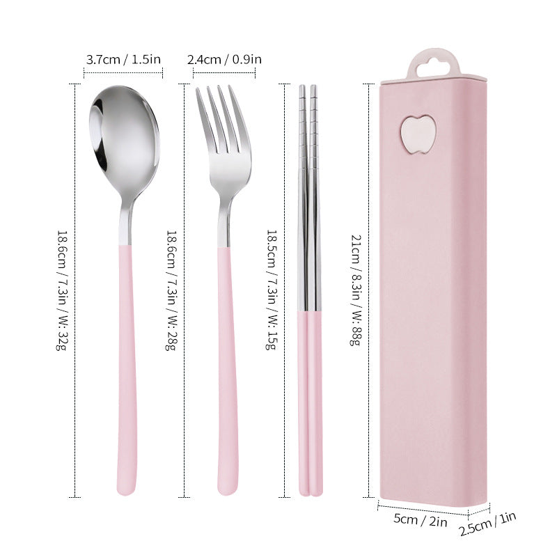 304 Stainless Steel Convenient Tableware Fork, Spoon and Chopsticks Three-Piece Set Outdoor Travel Student Storage Box Tableware Set