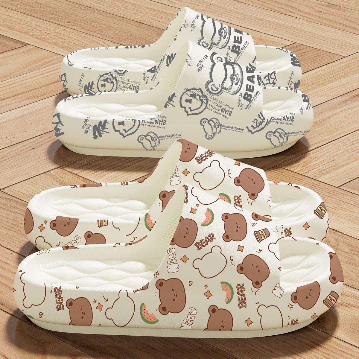 Happy Bear Slippers Women's 2025 New Home Use Indoor Anti-Slip Anti-Odor Beach Wear Thick Sole Couple Bathroom