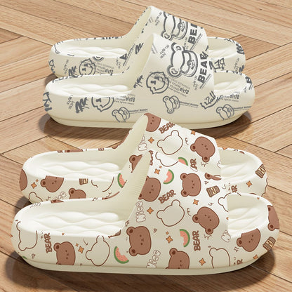 Happy Bear Slippers Women's 2025 New Home Use Indoor Anti-Slip Anti-Odor Beach Wear Thick Sole Couple Bathroom