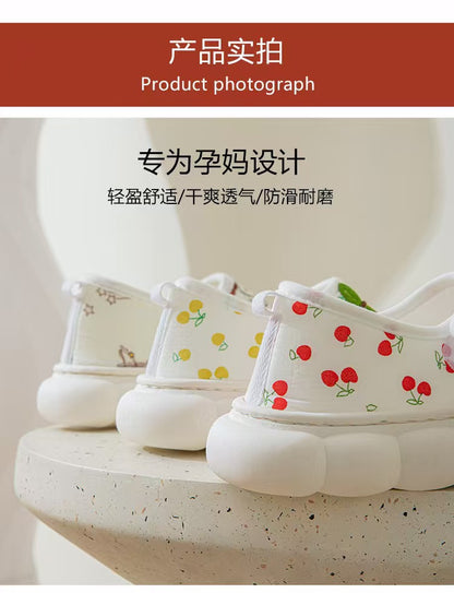 25 Maternity Postpartum Shoes for Summer, Comfortable Thin Style, Closed-Back Slippers for Postpartum Women, Non-Slip Thick-Soled Soft-Soled Cotton Shoes with Tassels