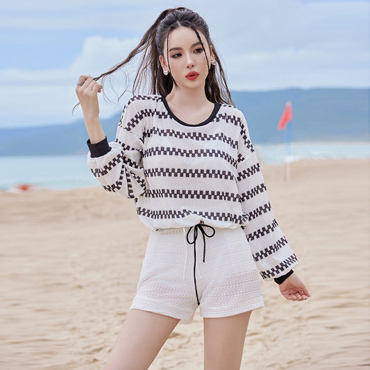 2024 new swimsuit women's split four-piece suit belly covering slimming gathered small chest South Korea ins style Hot Spring by PDG ibma