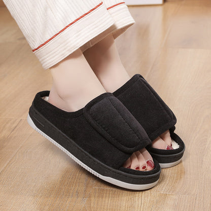 Factory direct wholesale Velcro loose feet wide fat swollen adjust middle-aged men's and women's cloth shoes linen slippers foreign trade