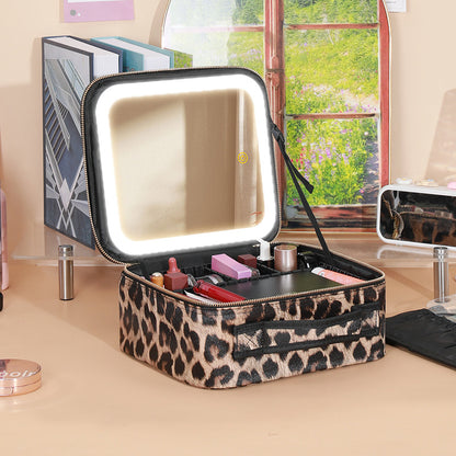 Cosmetic Bag with mirror with light large capacity makeup cosmetic storage bag portable travel removable partition bag