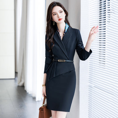 French Hepburn Style Small Black Dress High Sense High Cold Royal Sister Fried Street Small Fragrance Style Pleated Professional Suit dress Summer