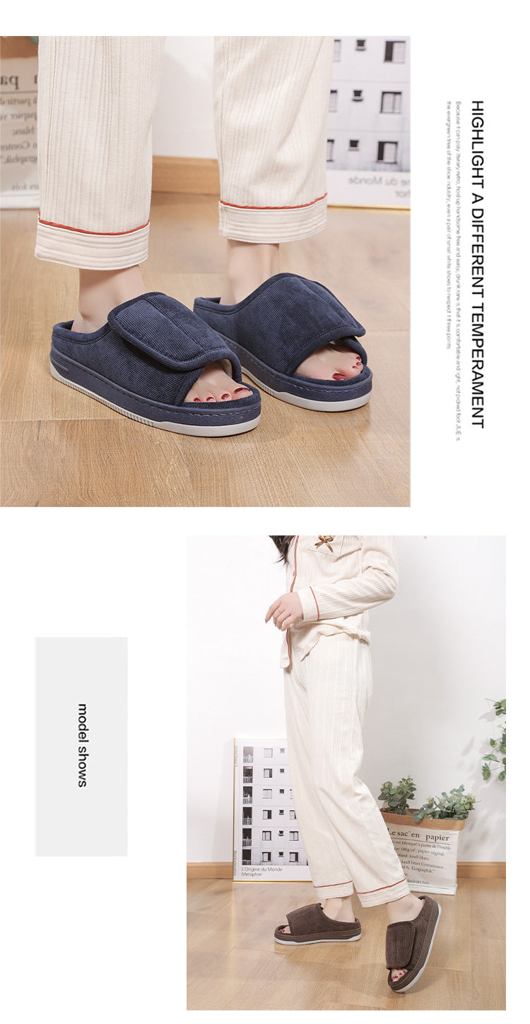 Factory direct wholesale Velcro loose feet wide fat swollen adjust middle-aged men's and women's cloth shoes linen slippers foreign trade
