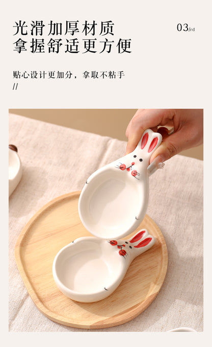 Creative Cartoon-Style Ceramic Dish with Chopstick Holder, Small Household Dish, Seasoning Dish, Hot Pot Dipping Dish, Condiment Dish