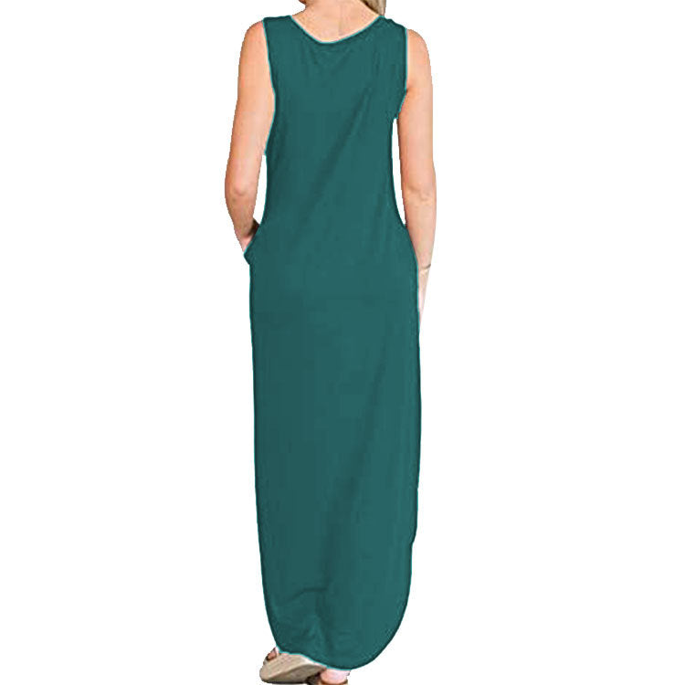 Spot Amazon Independent Station Ebay Women's Dress Good Vibes Rainbow Flap Pocket Pants Casual Sleeveless Long Skirt