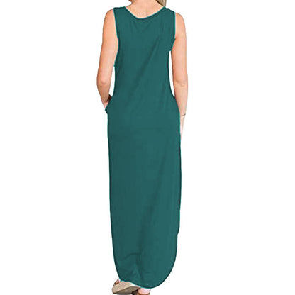Spot Amazon Independent Station Ebay Women's Dress Good Vibes Rainbow Flap Pocket Pants Casual Sleeveless Long Skirt