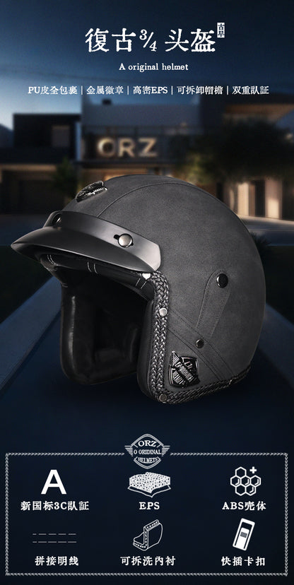 3C Certification Retro Prince Cruise Motorcycle 3/4 Helmet Half Helmet Scoop Helmet Leather Helmet Safety Four Seasons