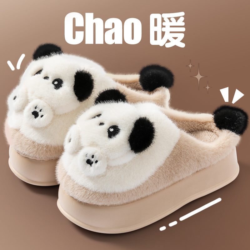Thick-Soled High-Heeled Cotton Slippers for Women's Home, Cute Bear Girl's Heart Heightening Slippers, Winter Warm and Non-Slip Outer Wear