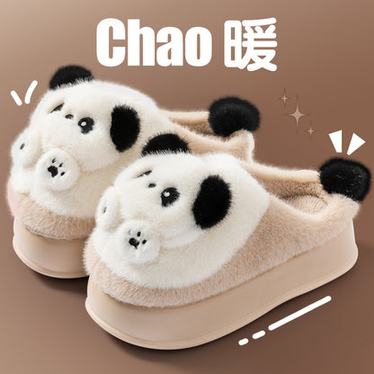 Thick-Soled High-Heeled Cotton Slippers for Women's Home, Cute Bear Girl's Heart Heightening Slippers, Winter Warm and Non-Slip Outer Wear