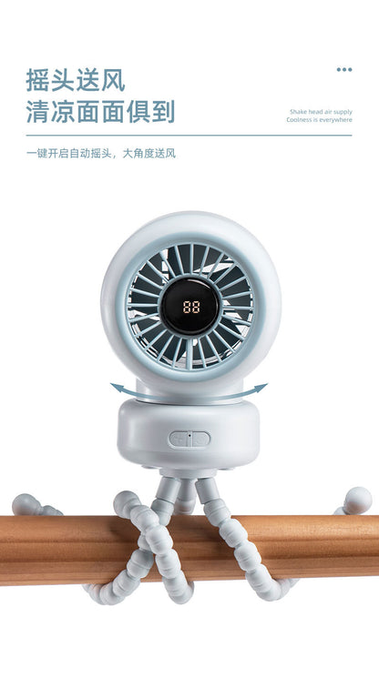Cross-border stroller octopus mini fan outdoor silent large air volume shaking head can be handheld USB charging