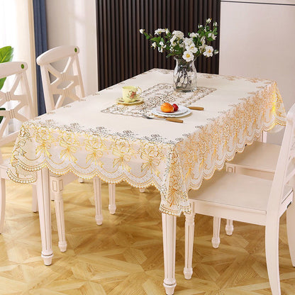 PVC Bronzing Tablecloth Rectangular Coffee Table Mat Oil-proof Waterproof No-wash Anti-scalding Heat Insulation Tablecloth European Style Table Mat