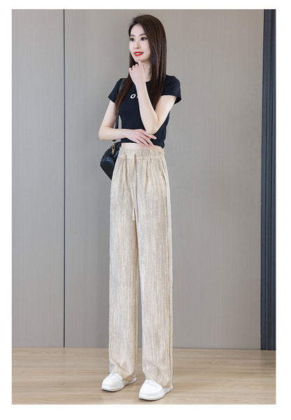 Ice Silk Wide Pants for Women Summer 2025 New High-Waisted Lazy Casual Thin Straight Floor-Length Pants