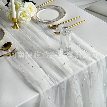 Amazon Pearl Tulle Lace Table Runner Wedding Party Outdoor Decoration Tablecloth Amazon Manufacturer Supply