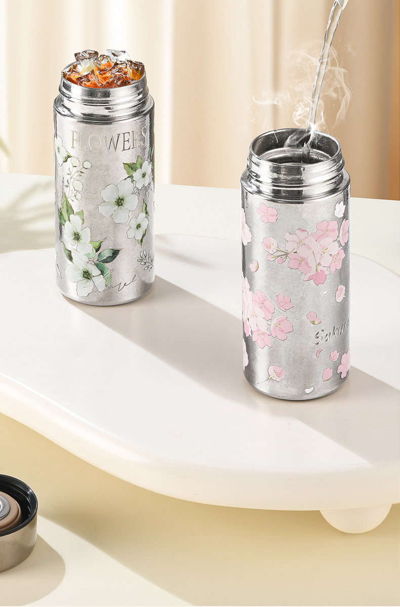 Pocket Insulated Cup Mini Compact Wave Cherry Blossom Rose Pure Titanium Coffee Mug Couple Portable Cute Healing Travel Companion