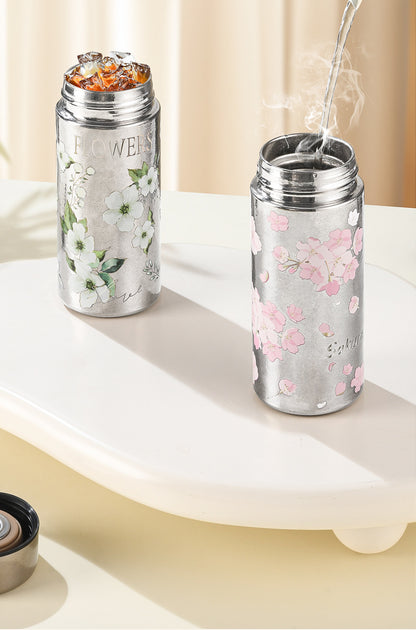 Pocket Insulated Cup Mini Compact Wave Cherry Blossom Rose Pure Titanium Coffee Mug Couple Portable Cute Healing Travel Companion