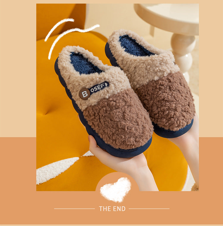 Cotton Slippers for Women, Autumn and Winter New Color Matching Home Indoor Non-Slip Warm Home Thick-Soled Plush Slippers for Men