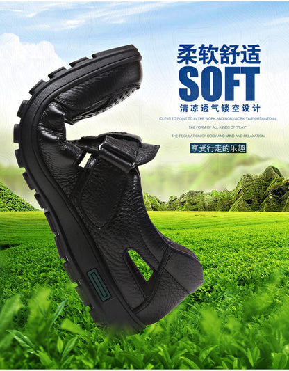 Leather cowhide special clearance shoes hollow leather sandals men's casual hole shoes middle-aged business dad shoes