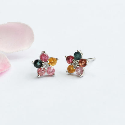 Guan Yu S925 Silver Needle Natural Tourmaline Earrings Flower Ear Hooks Gemstone Factory Wholesale Dropshipping S2053101