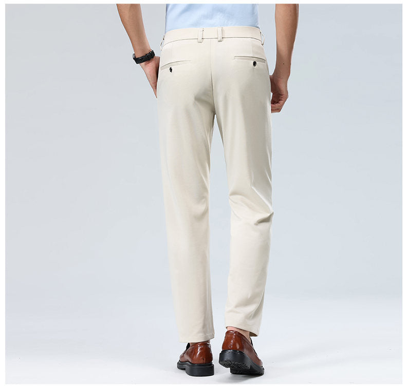 Wholesale casual pants men's four-sided elastic fabric summer ice silk pants trousers trousers high waist breathable iron-free formal trousers