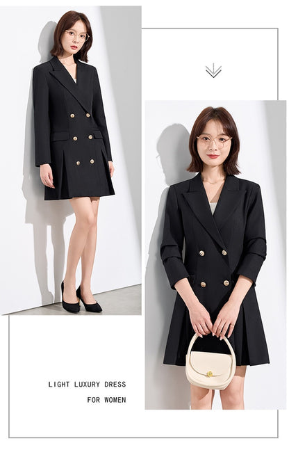 French Hepburn Style Small Black Dress High Sense High Cold Royal Sister Fried Street Small Fragrance Style Pleated Professional Suit dress Summer